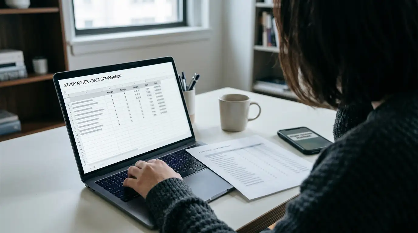 Person comparing operator payment terms in a spreadsheet on a laptop screen