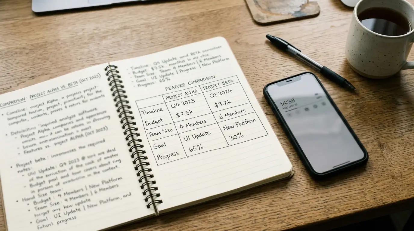 Comparison notes and deposit limits written out on paper beside a smartphone