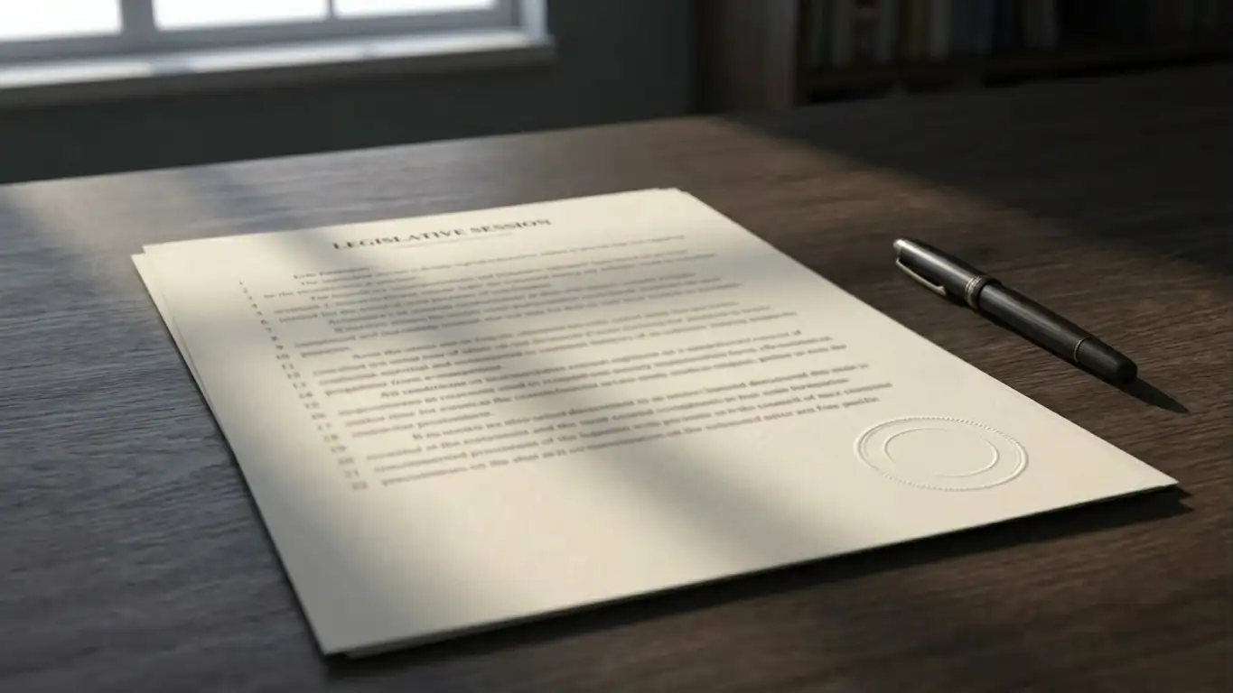 Official Australian legislative document with a plain stamp on an office desk