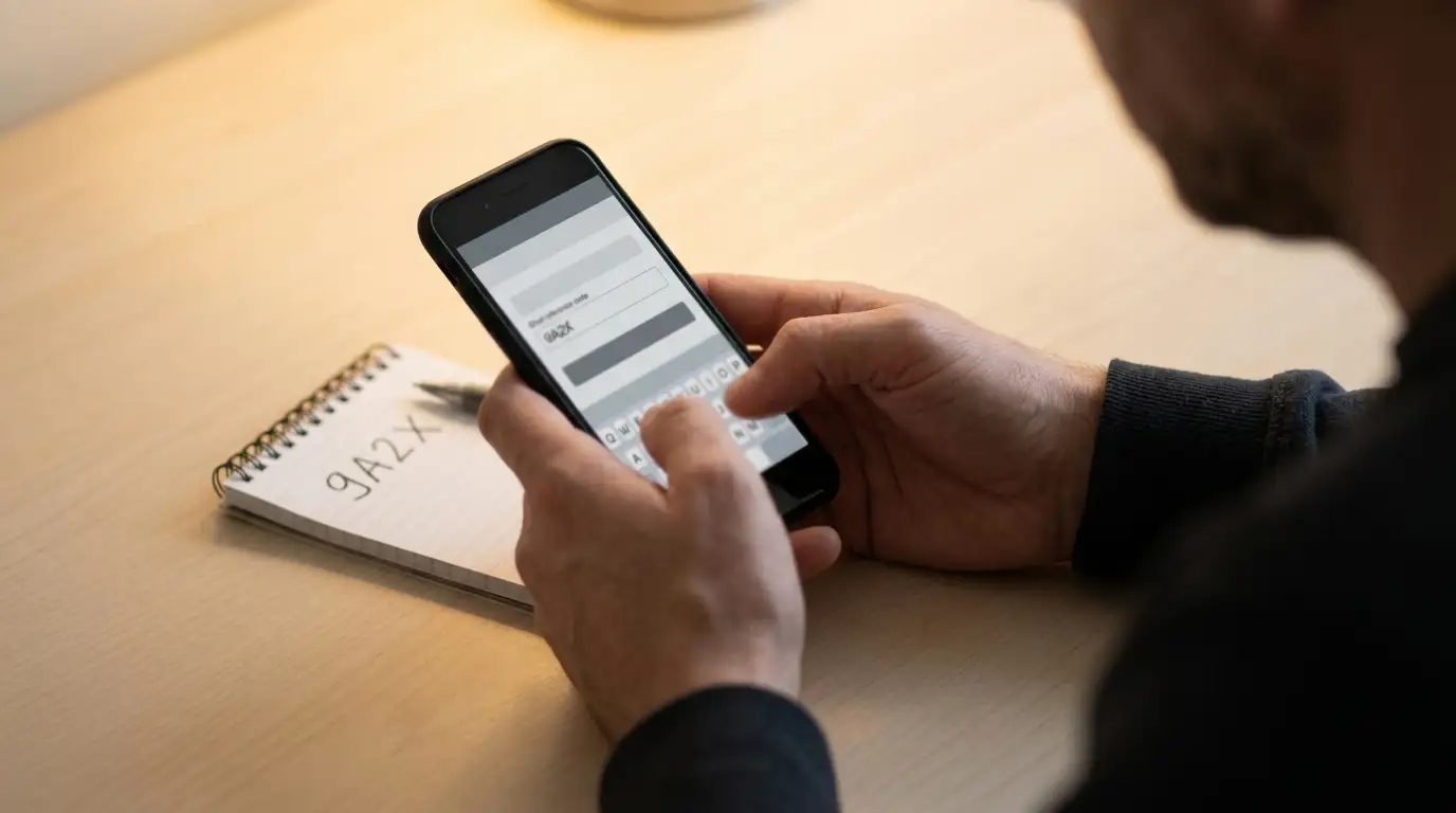 Person entering a payment reference in a banking app to fund a casino account