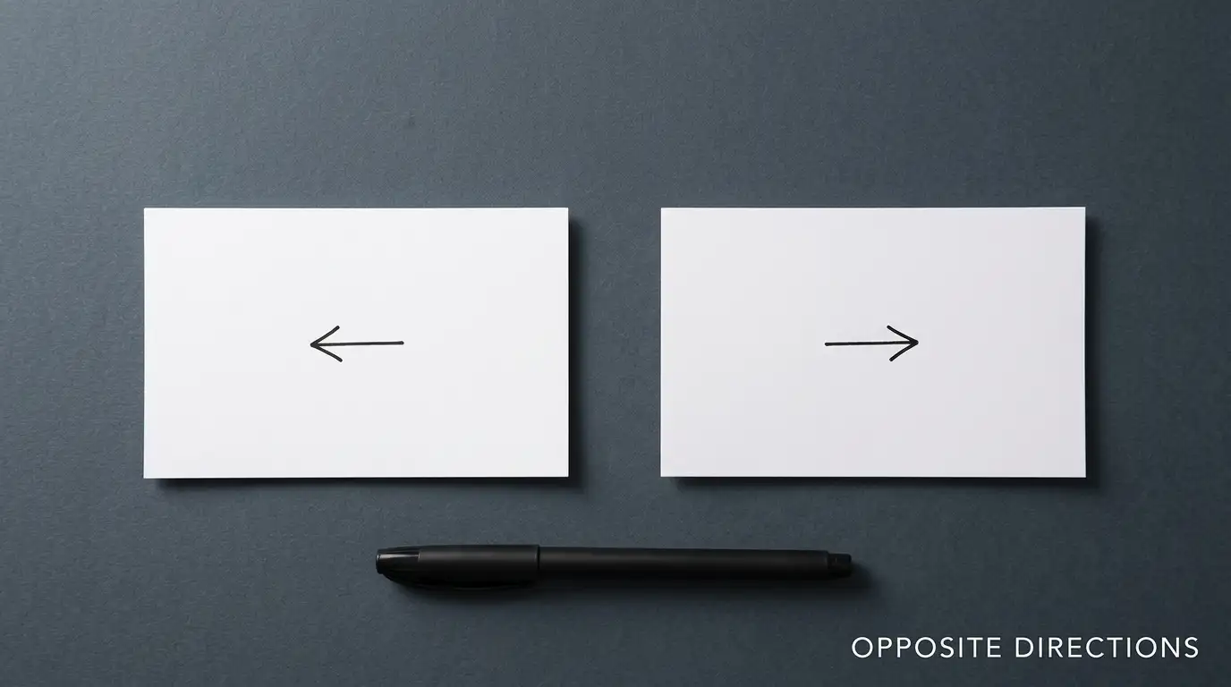 Two labelled cards on a desk representing a deposit route and a separate withdrawal route