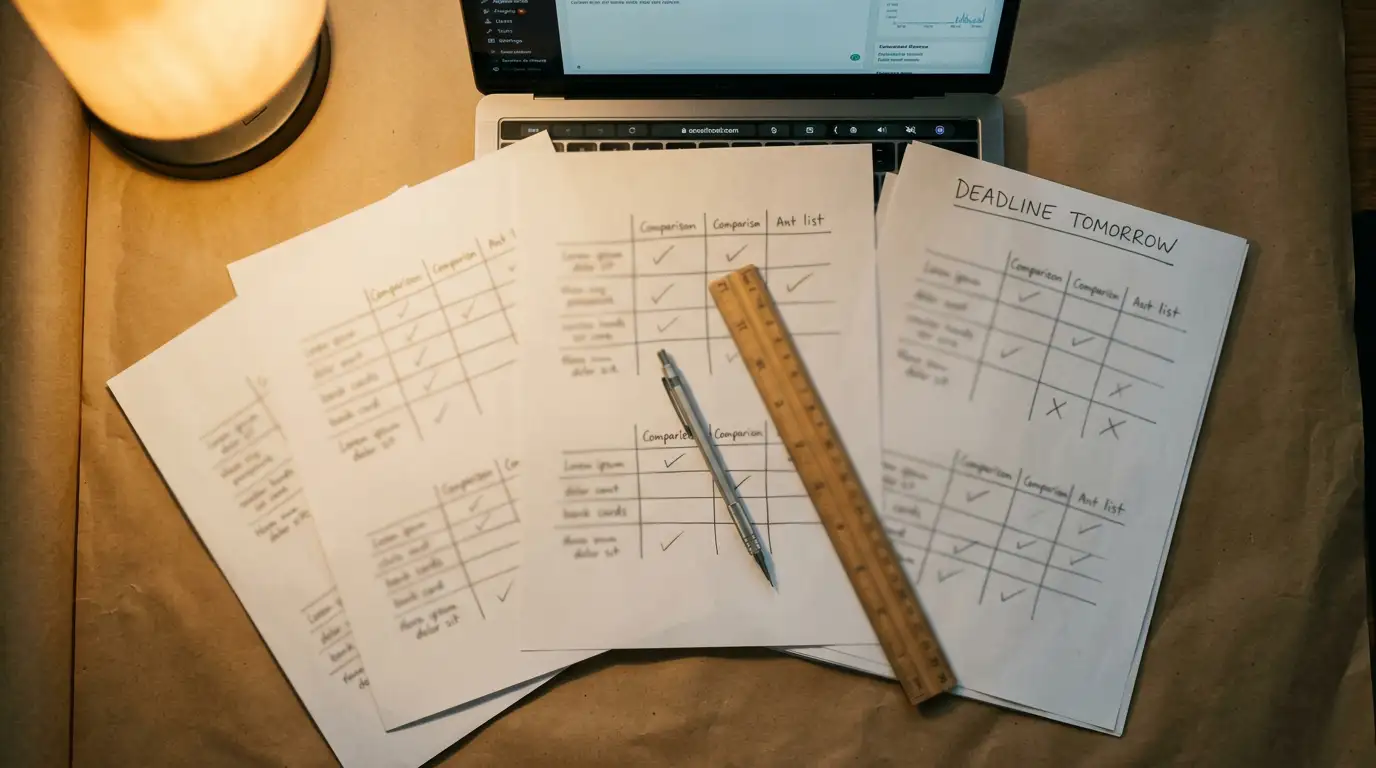 Editorial desk with notes comparing several USDT casino operators