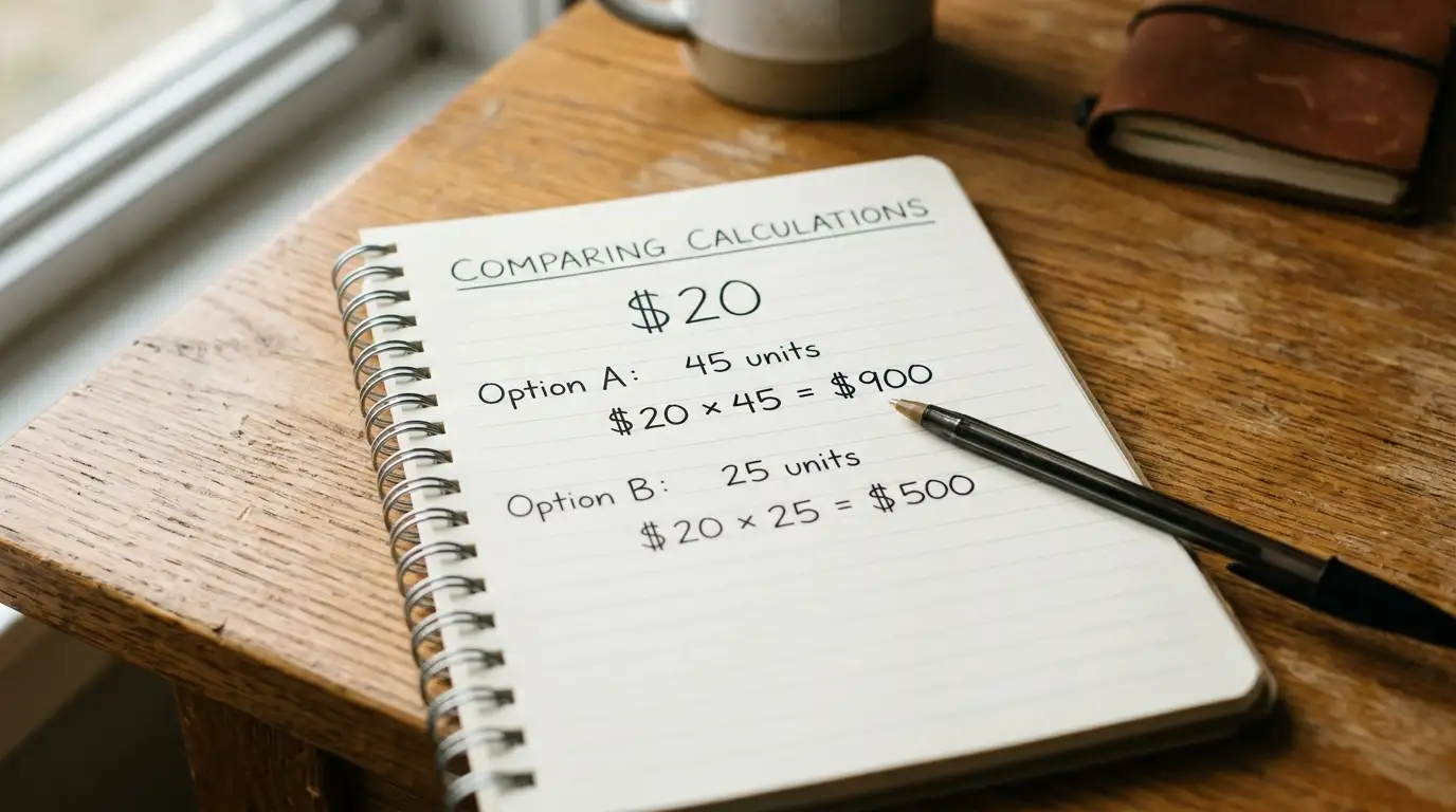 A notepad with hand-written calculations showing twenty-dollar amounts and wagering multipliers