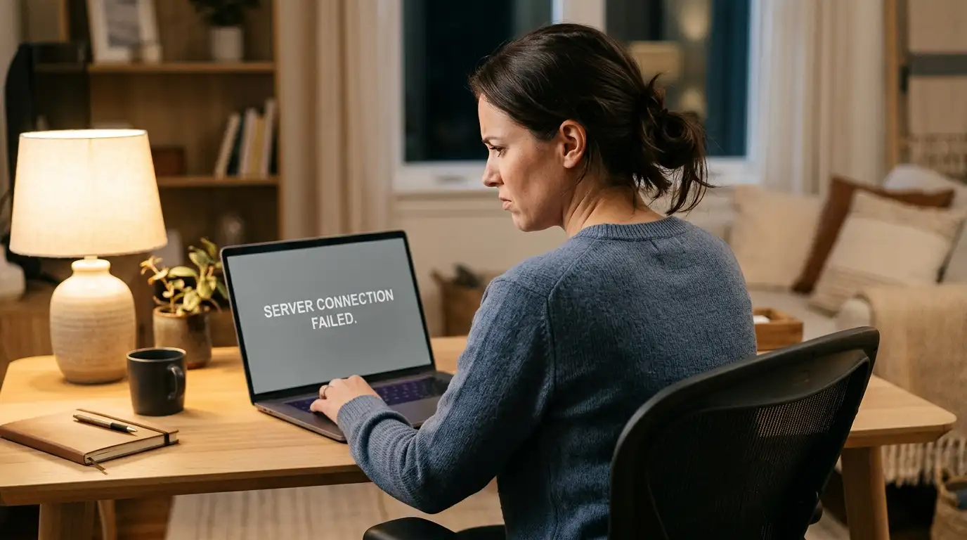 Person at a laptop reading a declined payment message on screen