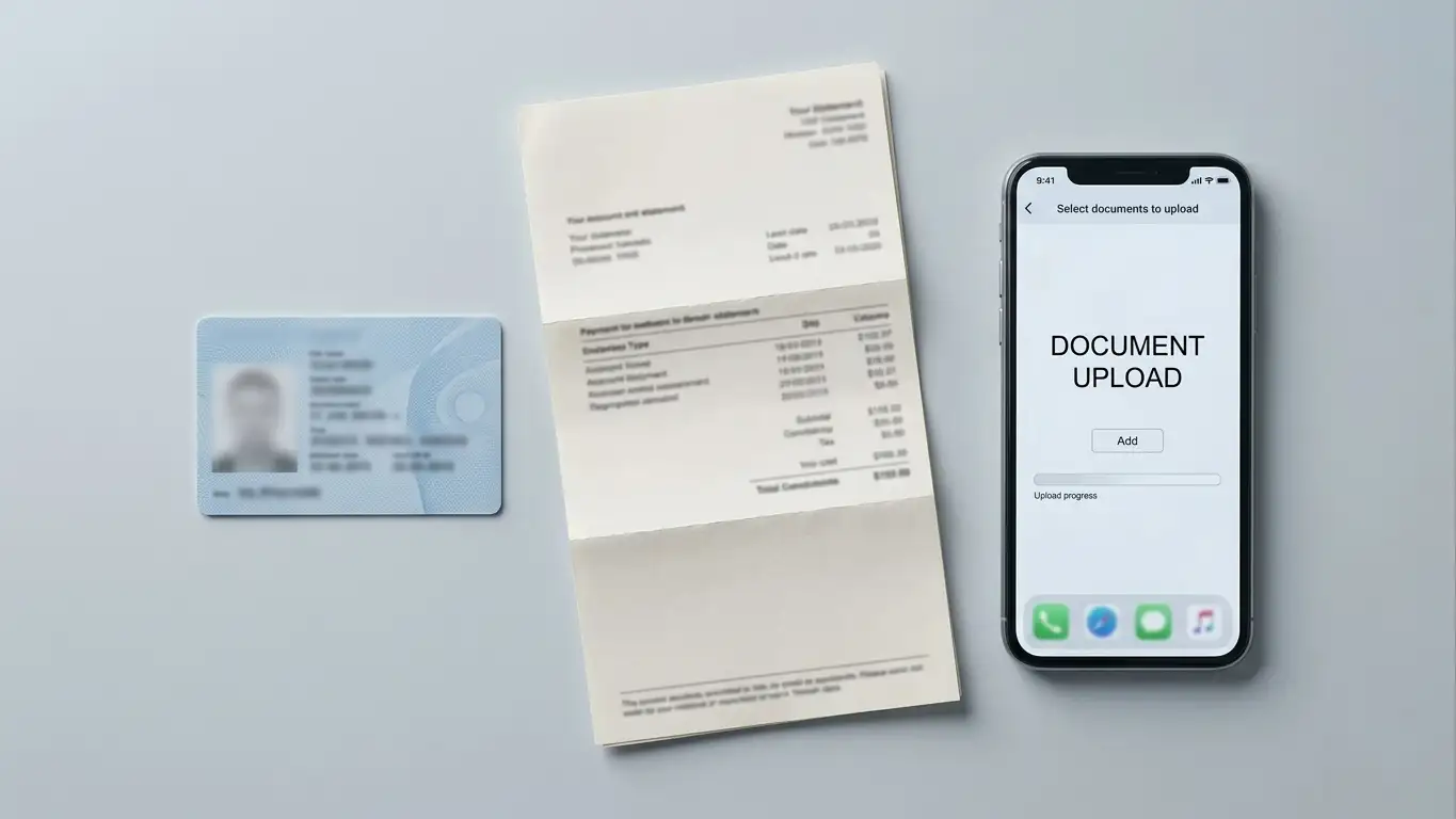 Identity verification documents prepared before a casino deposit