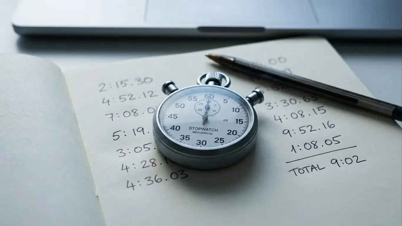 Stopwatch beside a notepad recording casino withdrawal approval times