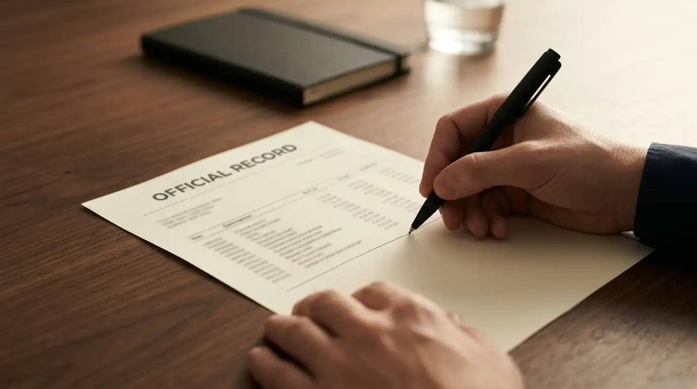 Person working through withdrawal fees with a pen on a printed statement at a desk