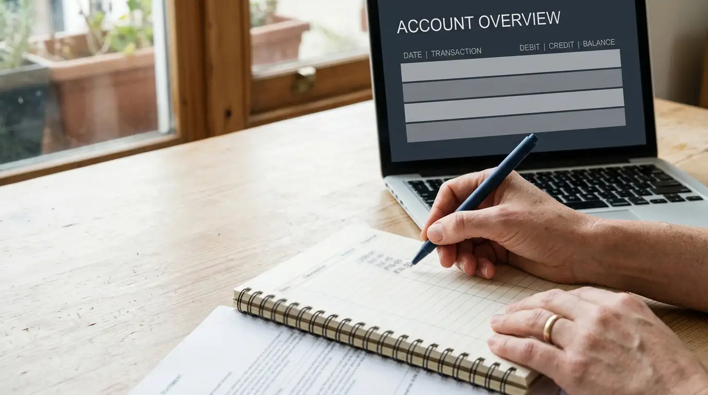 Person working through withdrawal limits with pen and notepad beside a laptop
