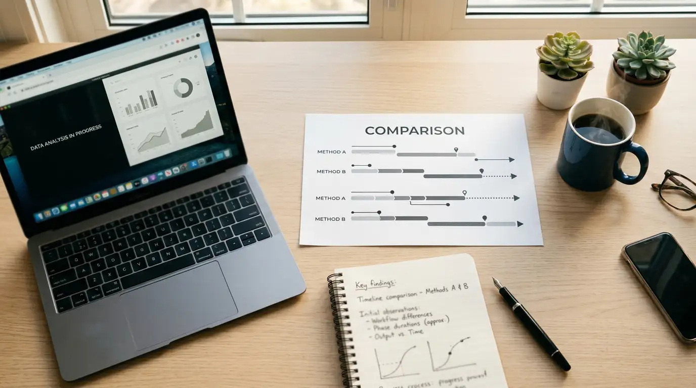 Desk with withdrawal comparison chart showing processing times