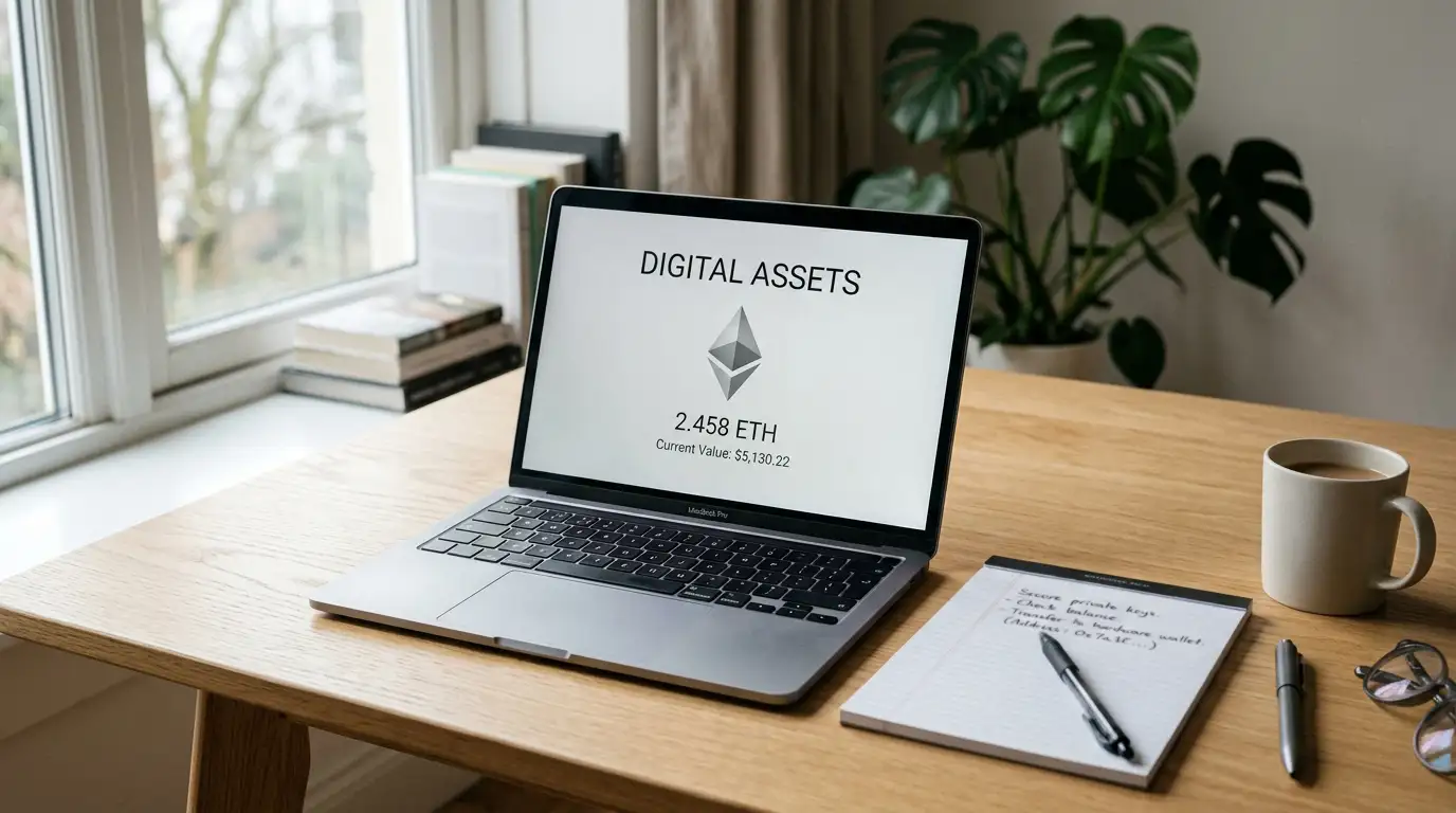 Litecoin wallet open on a laptop beside a notepad listing casino deposit minimums