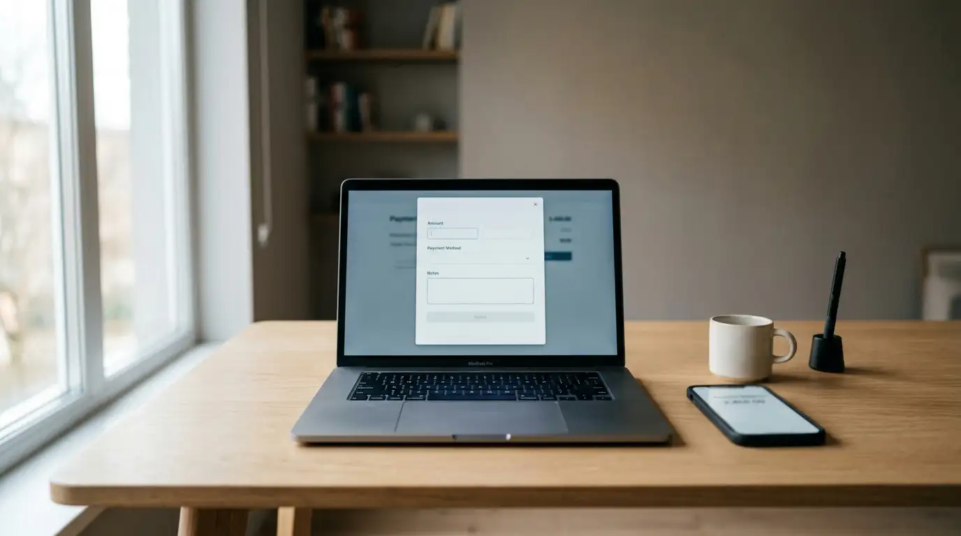 Laptop and smartphone on a desk showing a digital wallet cashier for casinos that accept MiFinity in Australia