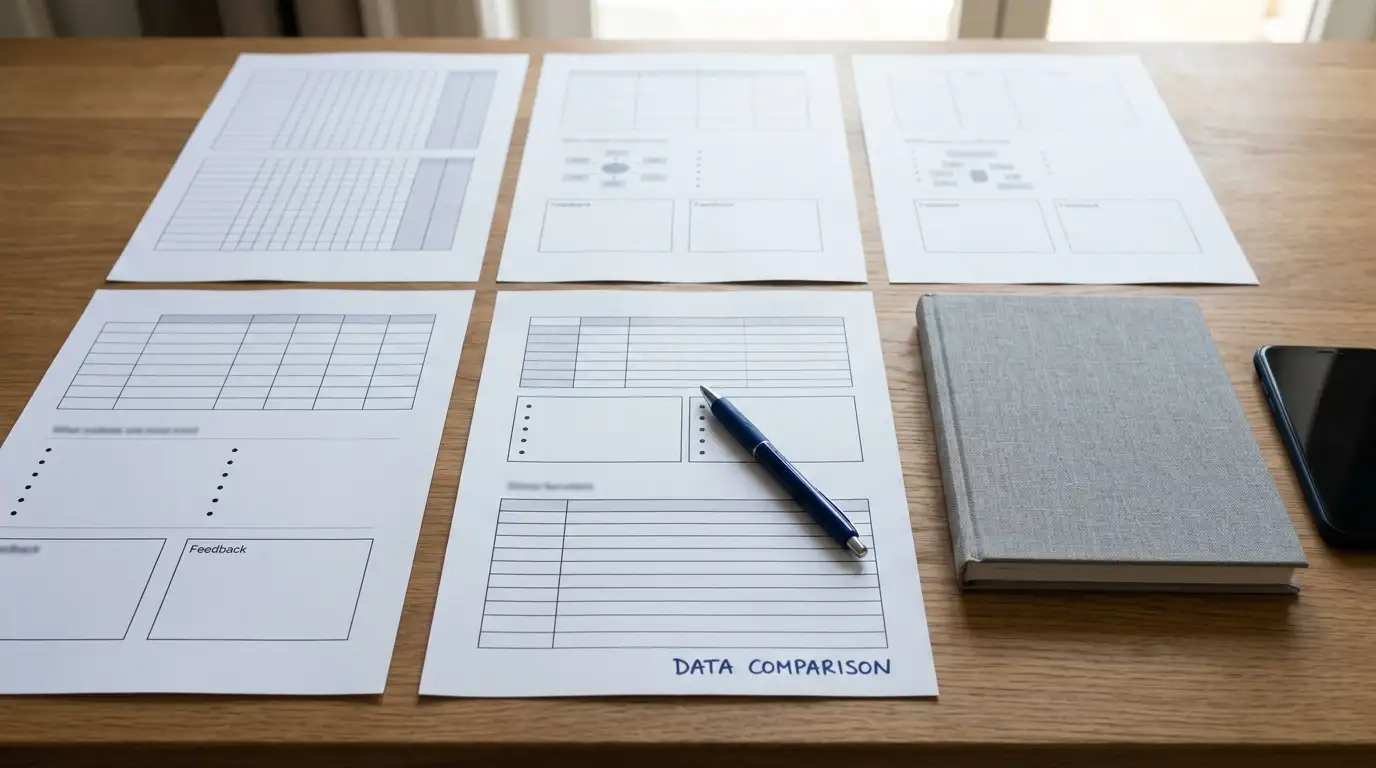 Comparison notes spread across a desk while reviewing casinos that accept Ethereum