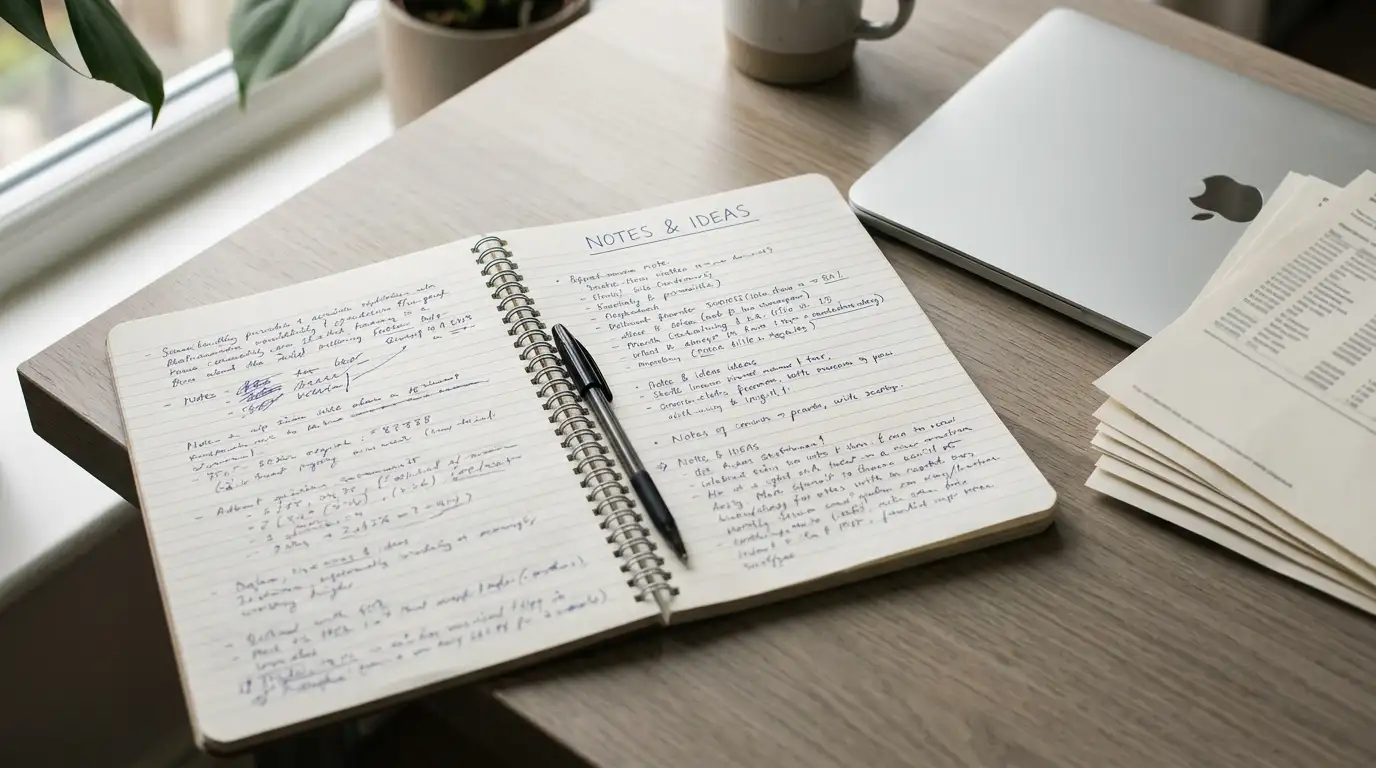 Notebook of dated transaction records kept beside a laptop for tax purposes
