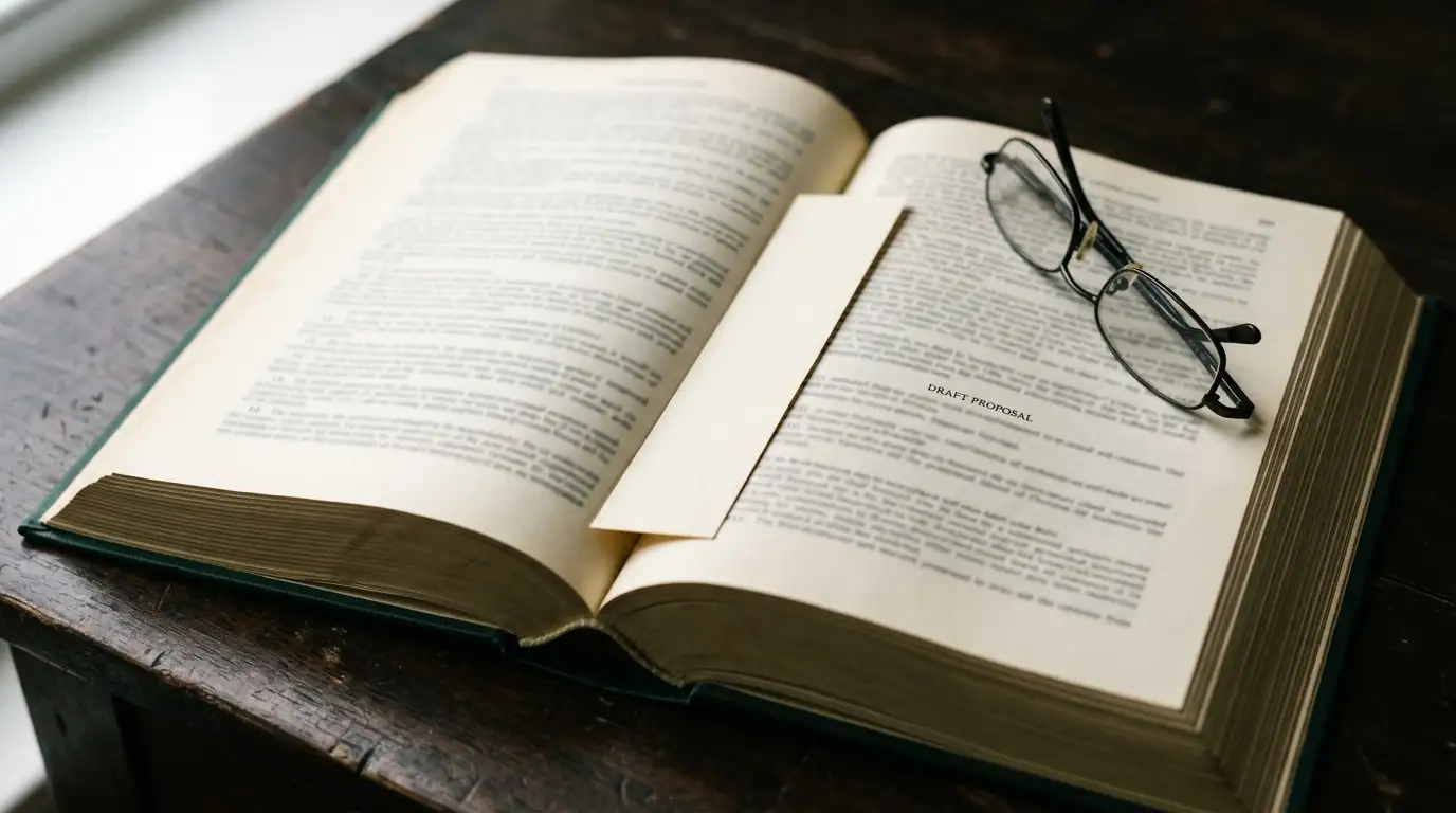 Bound copy of an Australian statute open on a desk beside reading glasses