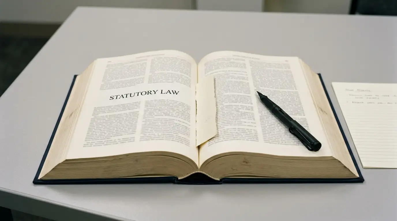 Bound copy of Australian federal legislation open on a plain office table