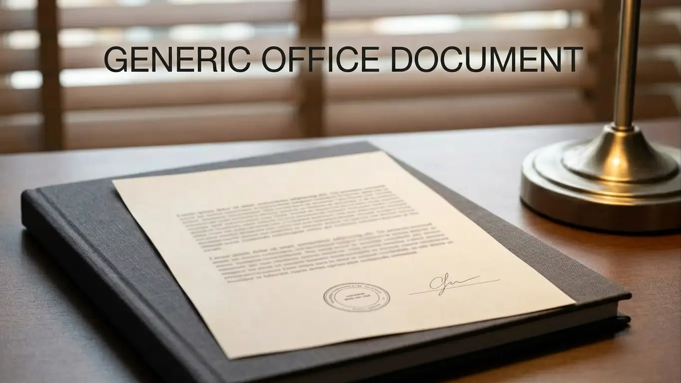 Official-looking document with a plain stamp on a quiet office desk