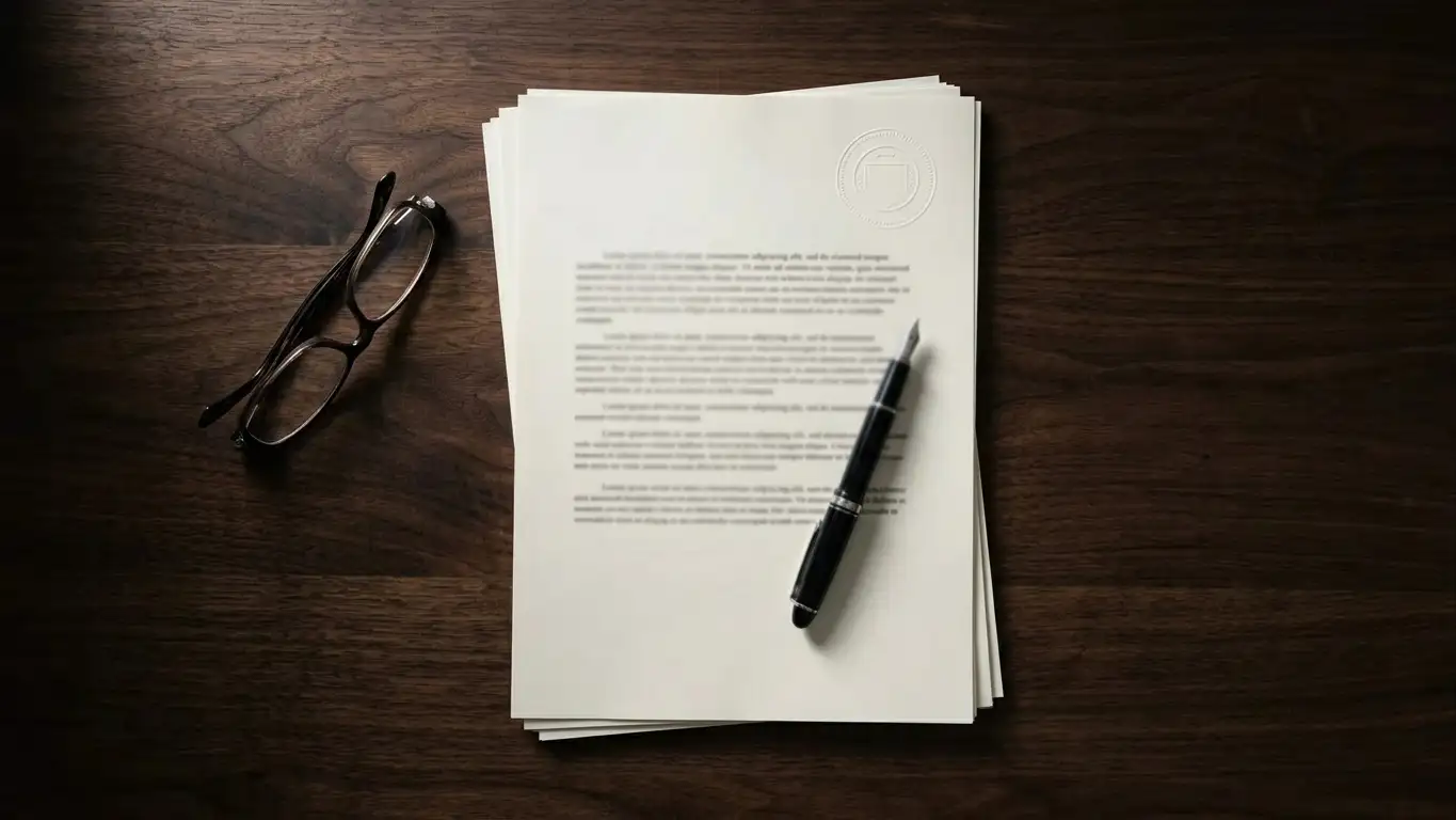 Neutral licence document and statute text on a desk under daylight