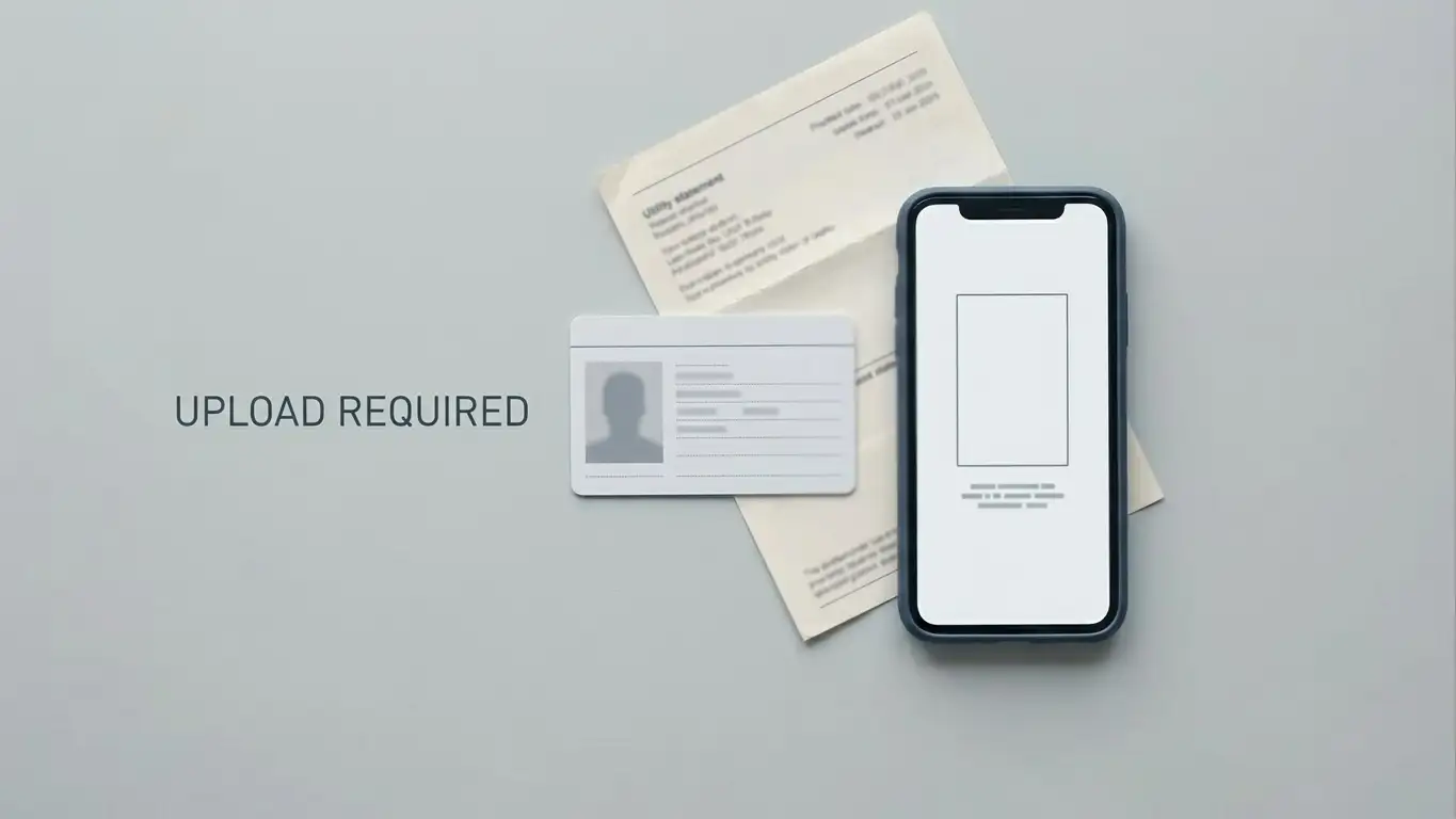Identity document and phone placed side by side ready for a verification upload