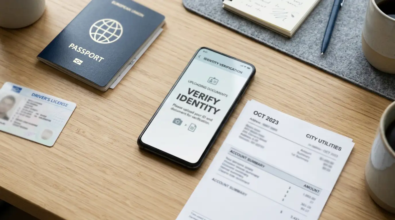 Document verification screen with ID and proof of address