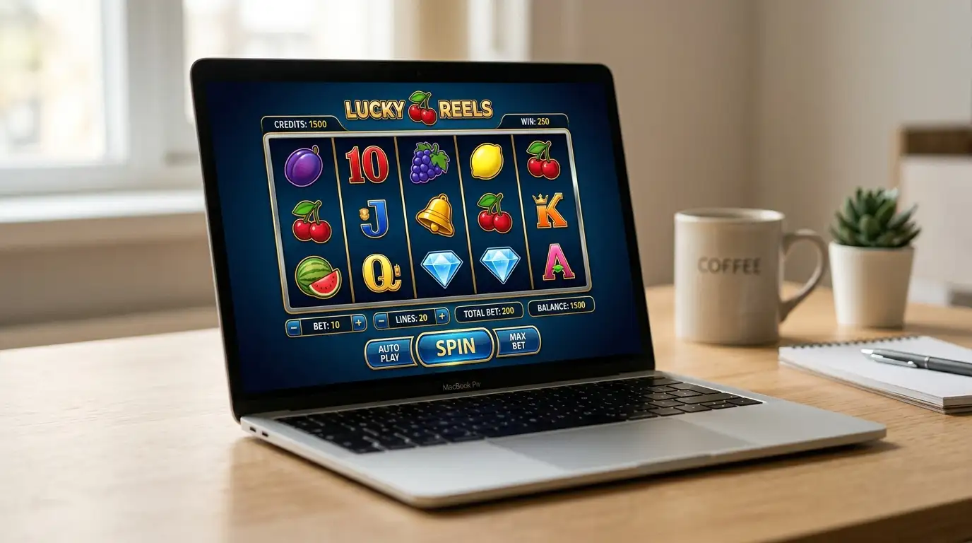 Pokie game reels showing low minimum bet options and RTP information