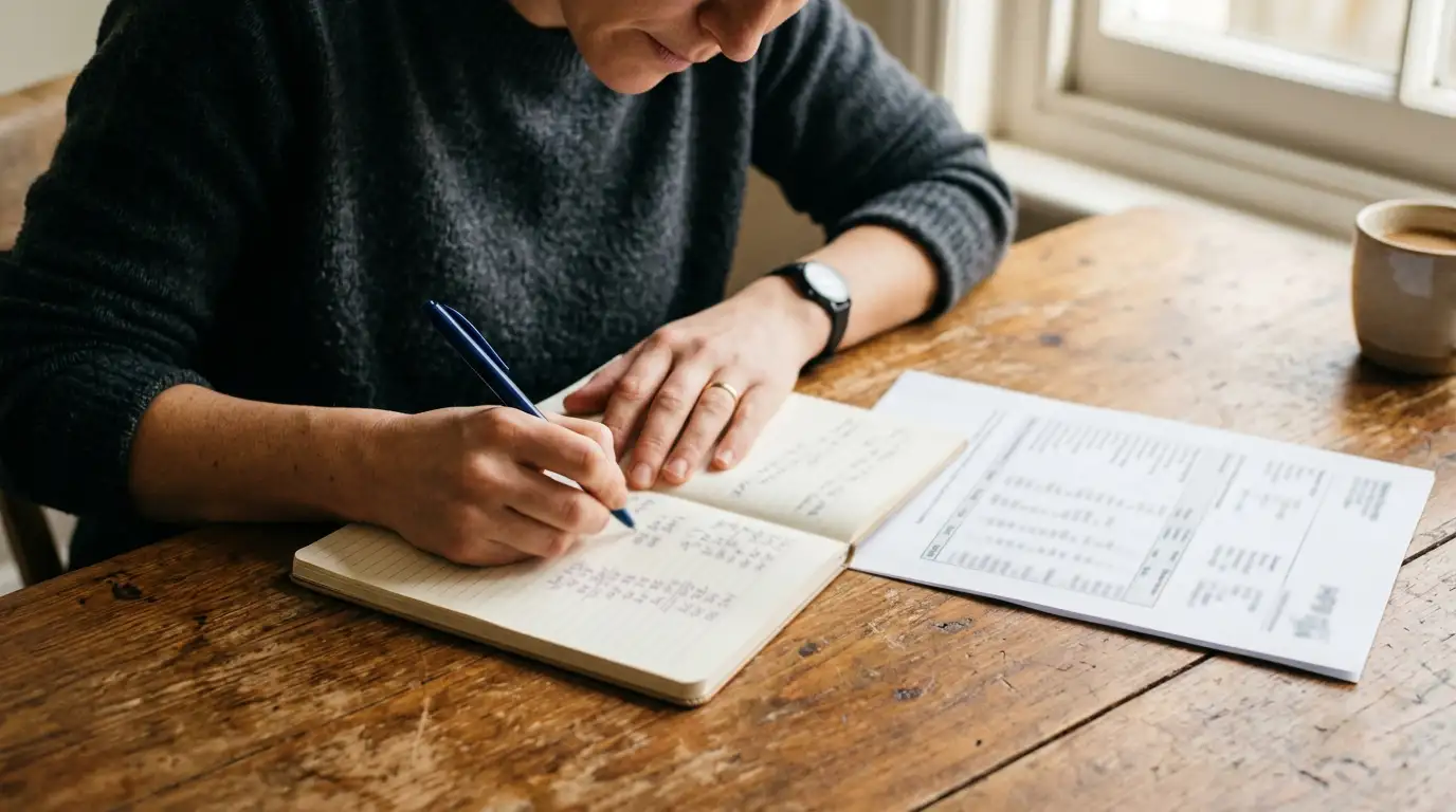 Person working through withdrawal limits with pen and paper at a desk