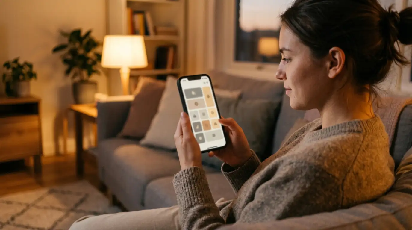 Player holding a phone in portrait mode with a neutral game lobby open