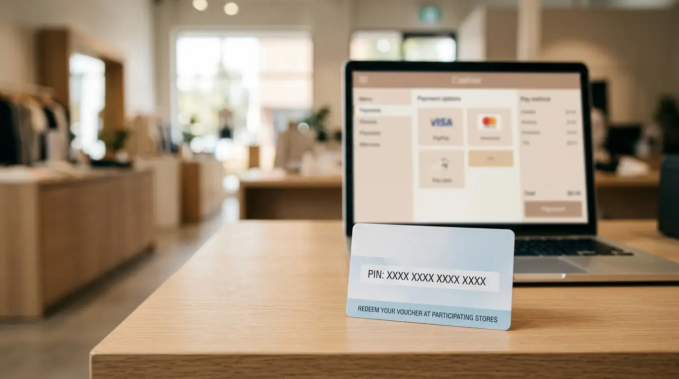 Neosurf prepaid voucher PIN code being redeemed at online cashier