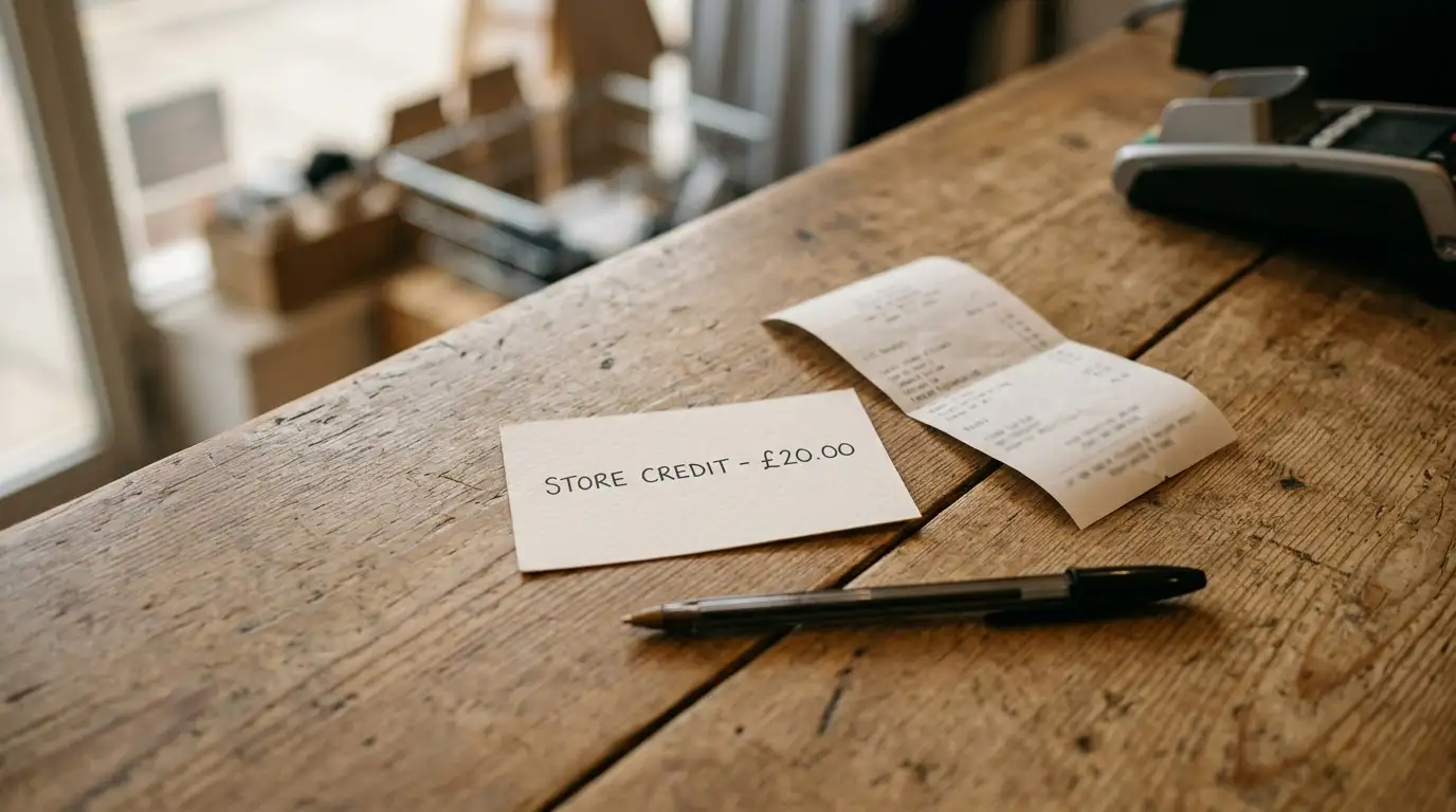 Prepaid voucher slip and receipt on a shop counter