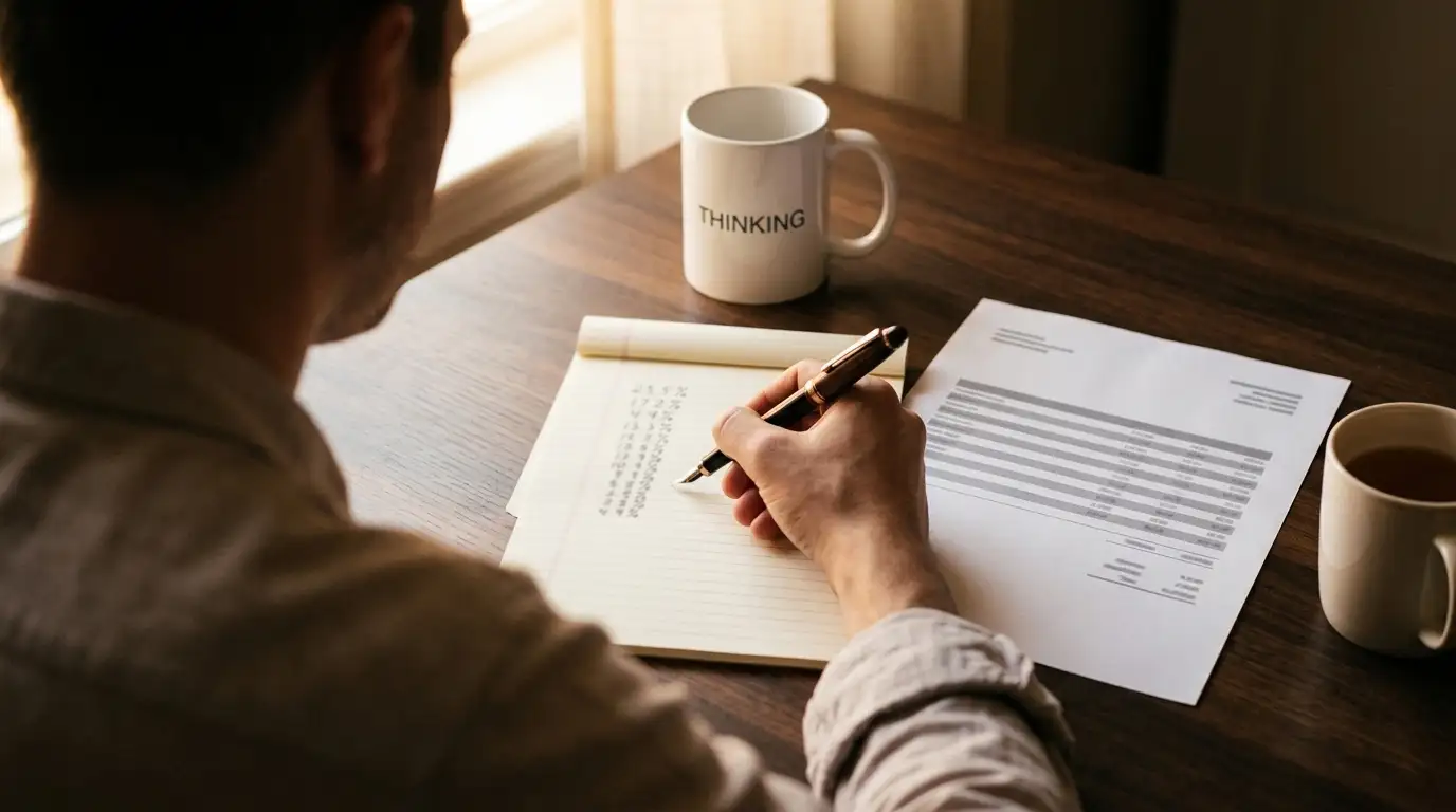 Person working through deposit and withdrawal costs with pen and notepad at a desk
