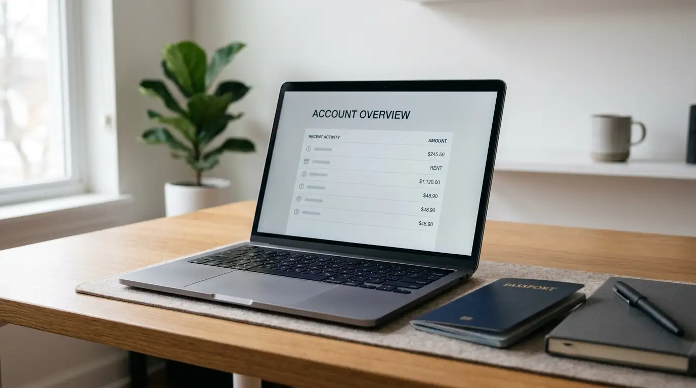 Laptop on a desk showing a casino cashier screen with no identity documents required for withdrawal