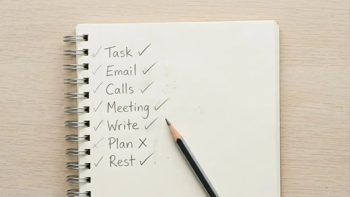 Notepad listing casino names with a tick or cross pencilled beside each one