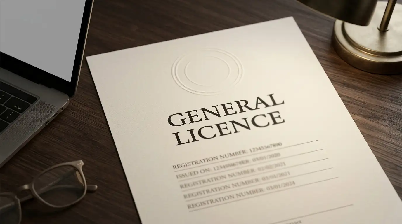 Offshore gaming licence document on a desk beside a laptop showing a casino cashier