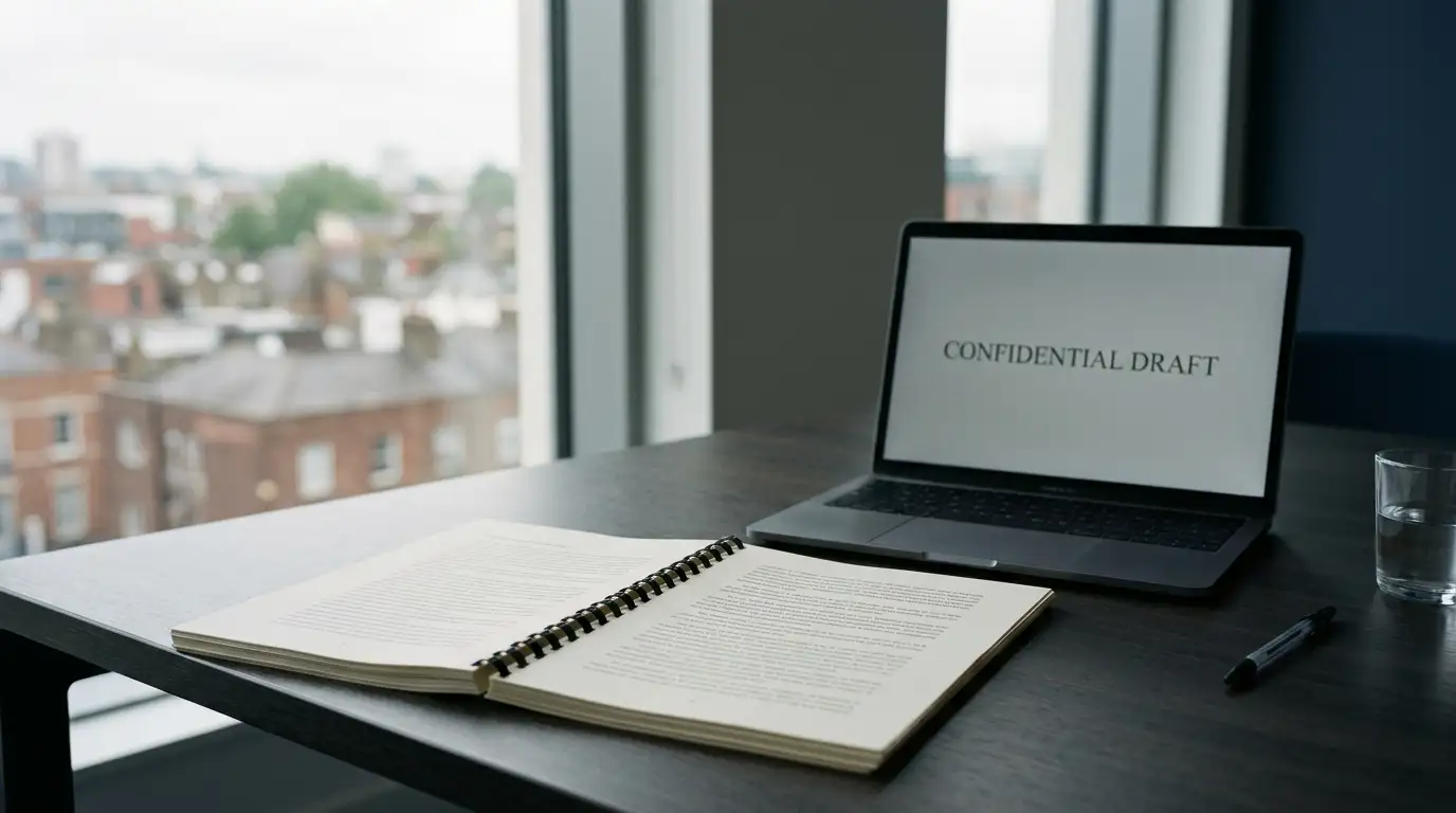 Printed legislation and regulatory notes on a desk in an Australian office setting