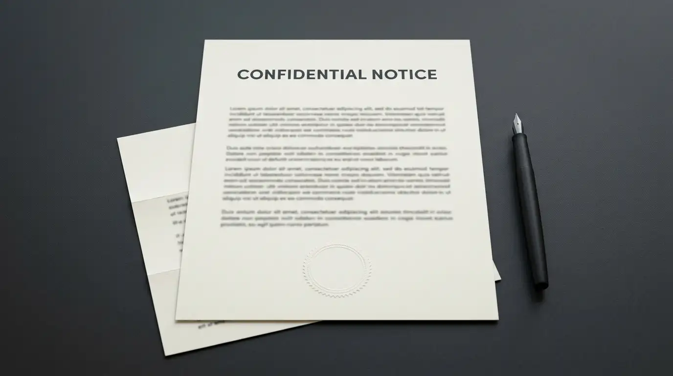 Plain licence document on a desk beside a printed regulatory notice