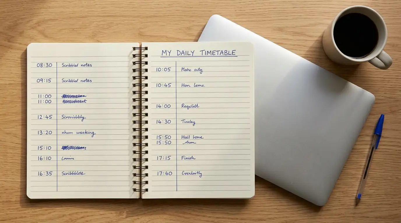Notepad with recorded payout times next to a laptop showing an online casino lobby