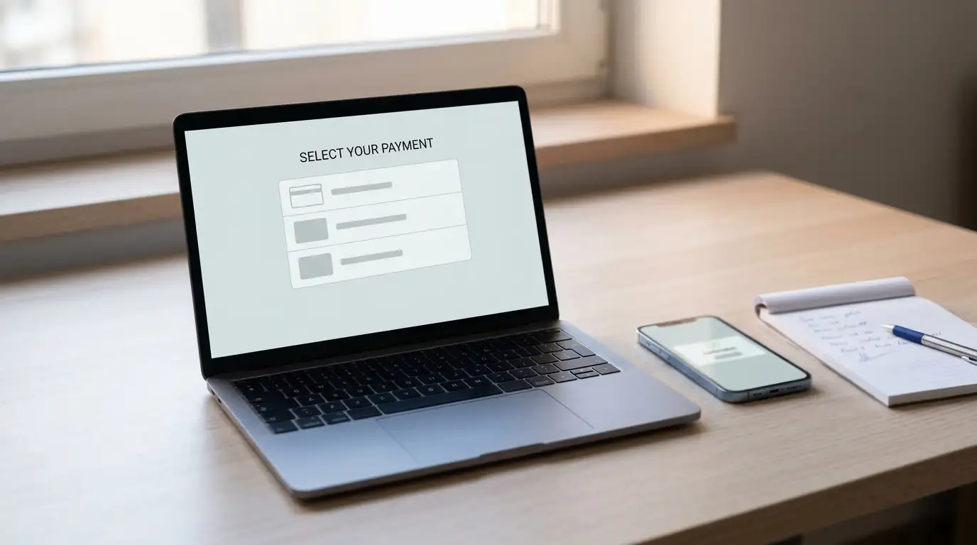 PayID and crypto withdrawal options compared on a laptop cashier screen