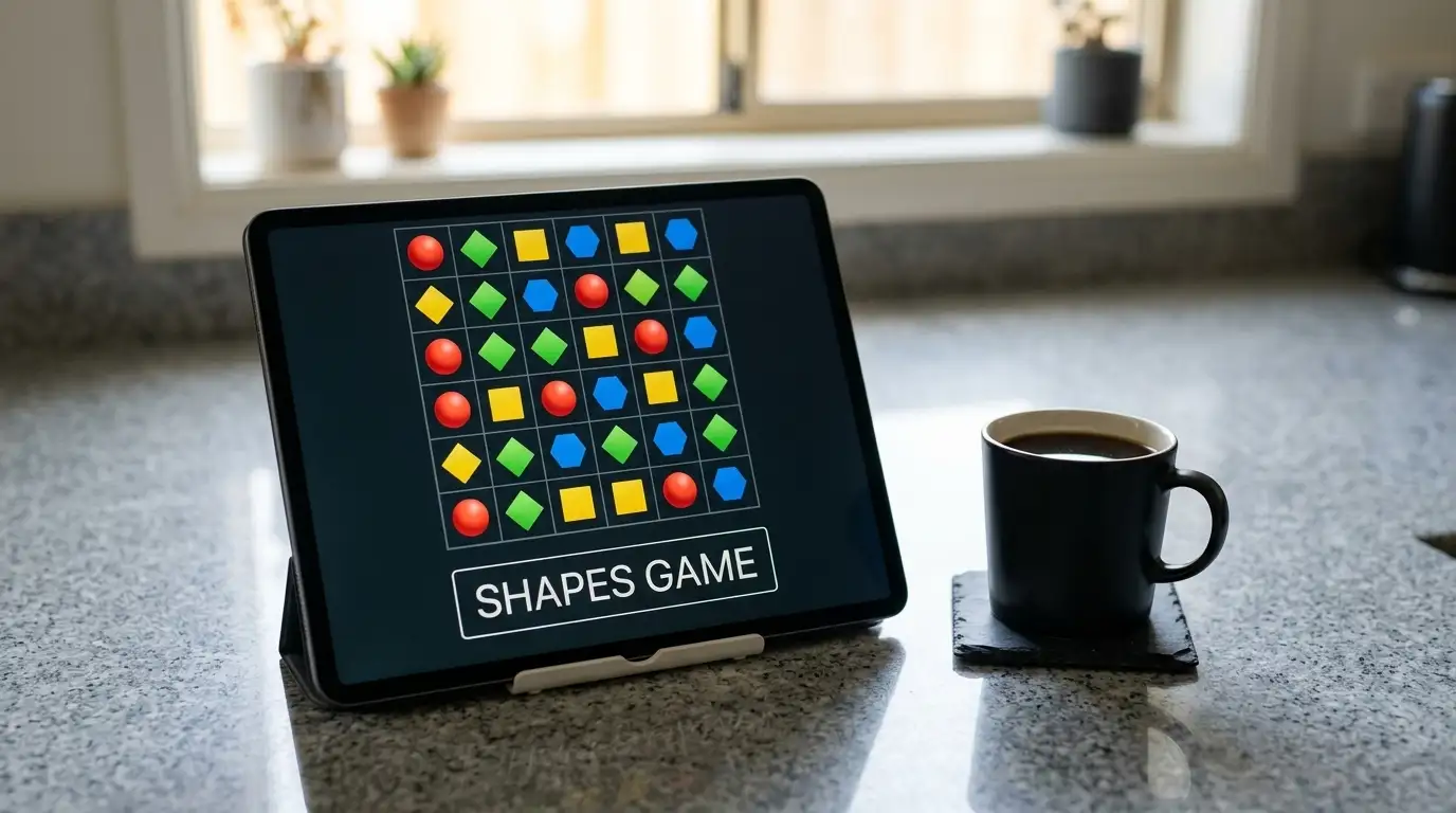 Tablet showing generic spinning reels without branding on a kitchen bench