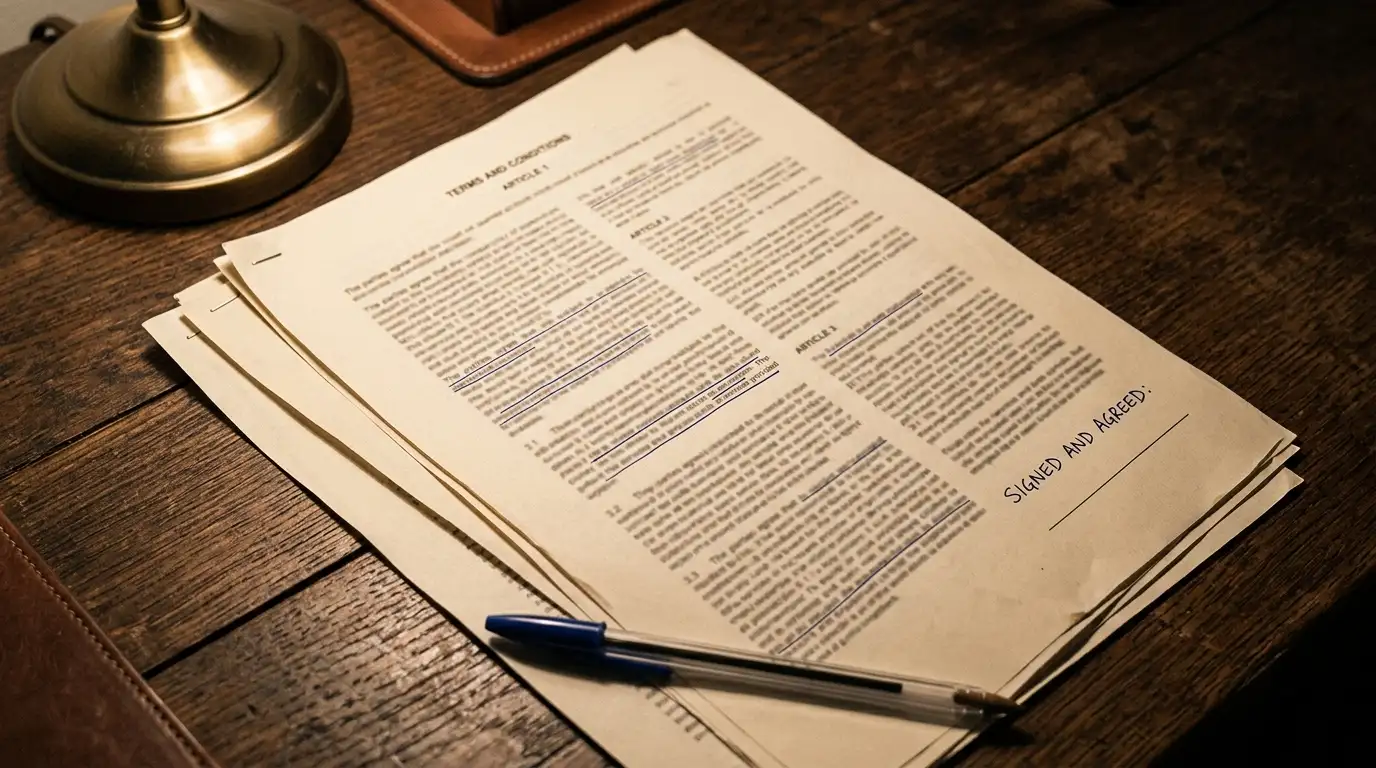 Printed bonus terms marked up with a pen showing wagering conditions
