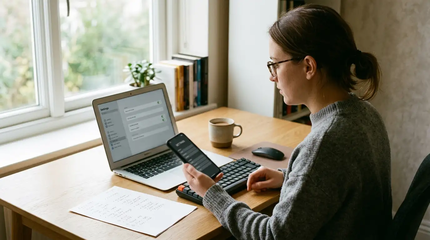 Person comparing wagering account settings on a laptop and a phone