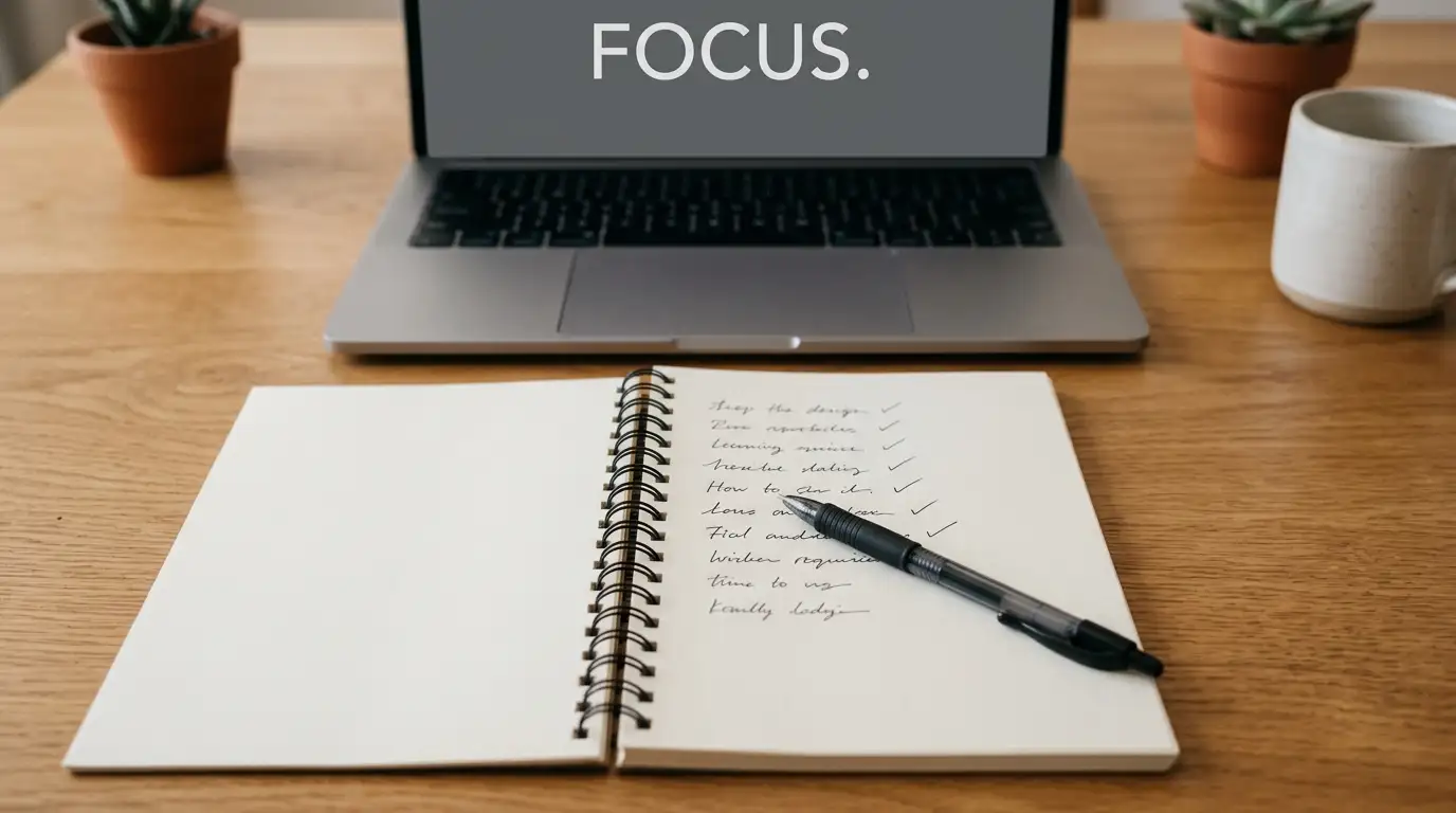Notebook with a handwritten shortlist of operator names beside an open laptop