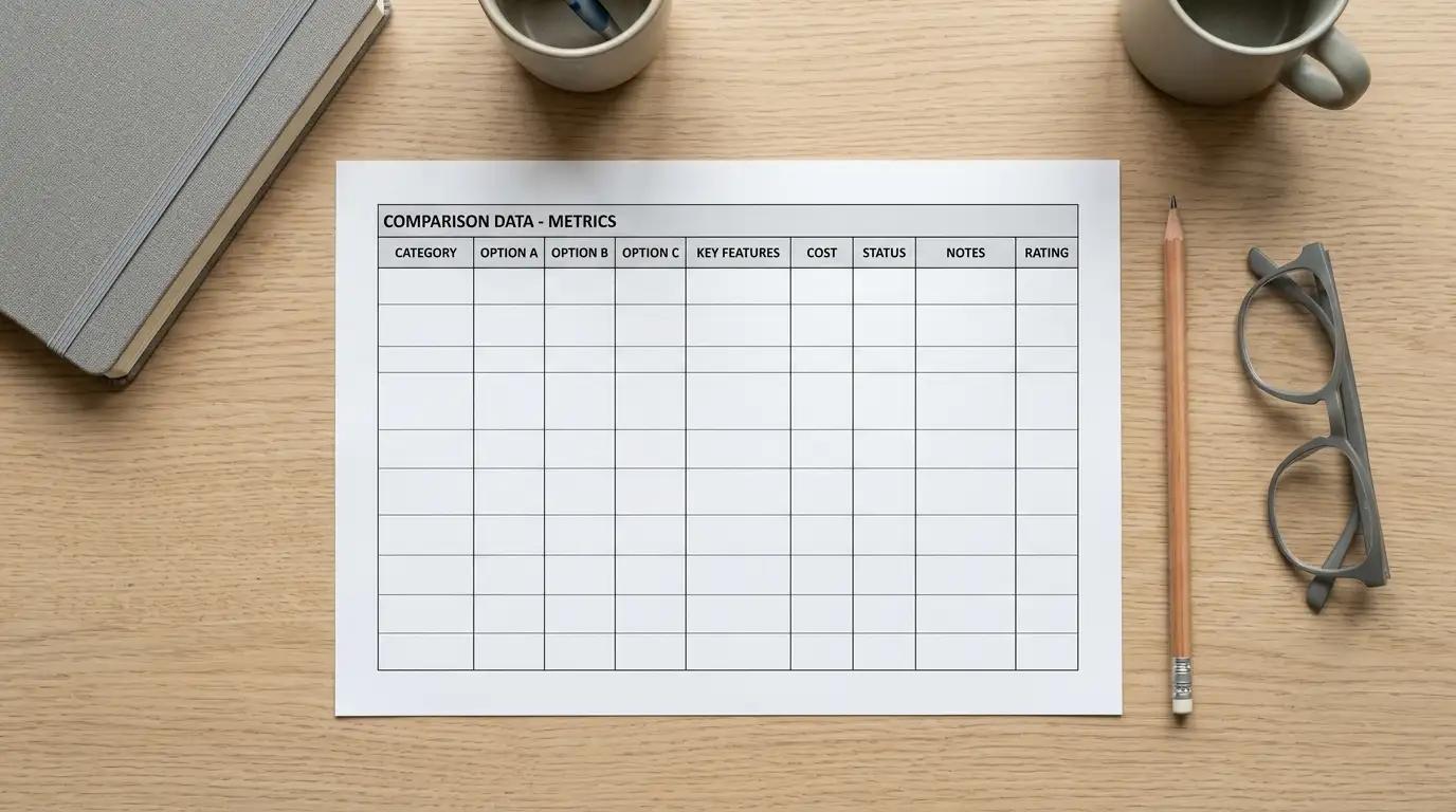 Printed comparison sheet listing casino payment conditions on a tidy desk