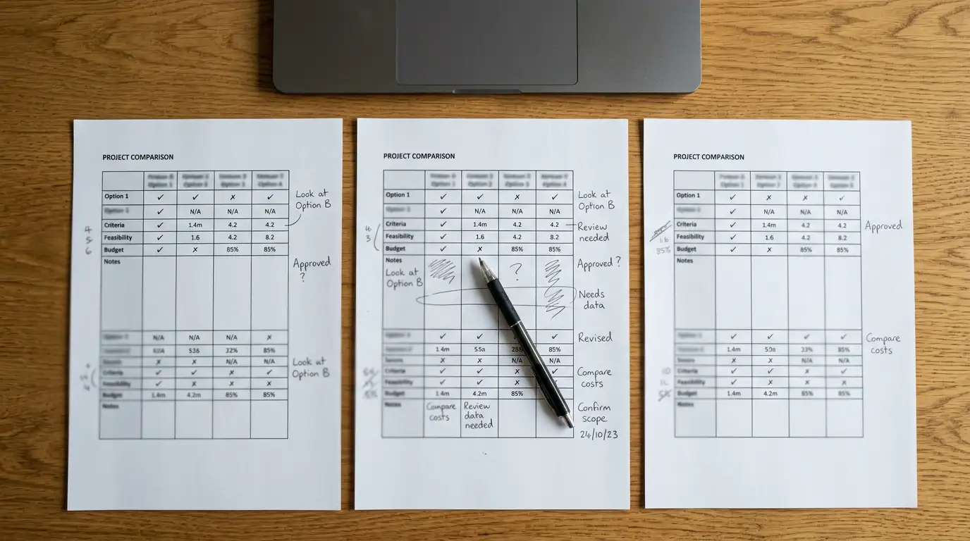 Desk with printed comparison notes on offshore casino payment options