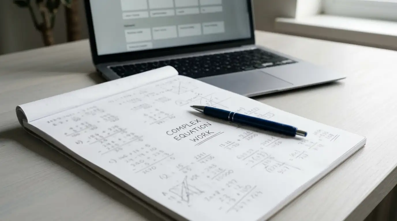Notepad with handwritten turnover calculations beside a laptop showing a neutral game lobby