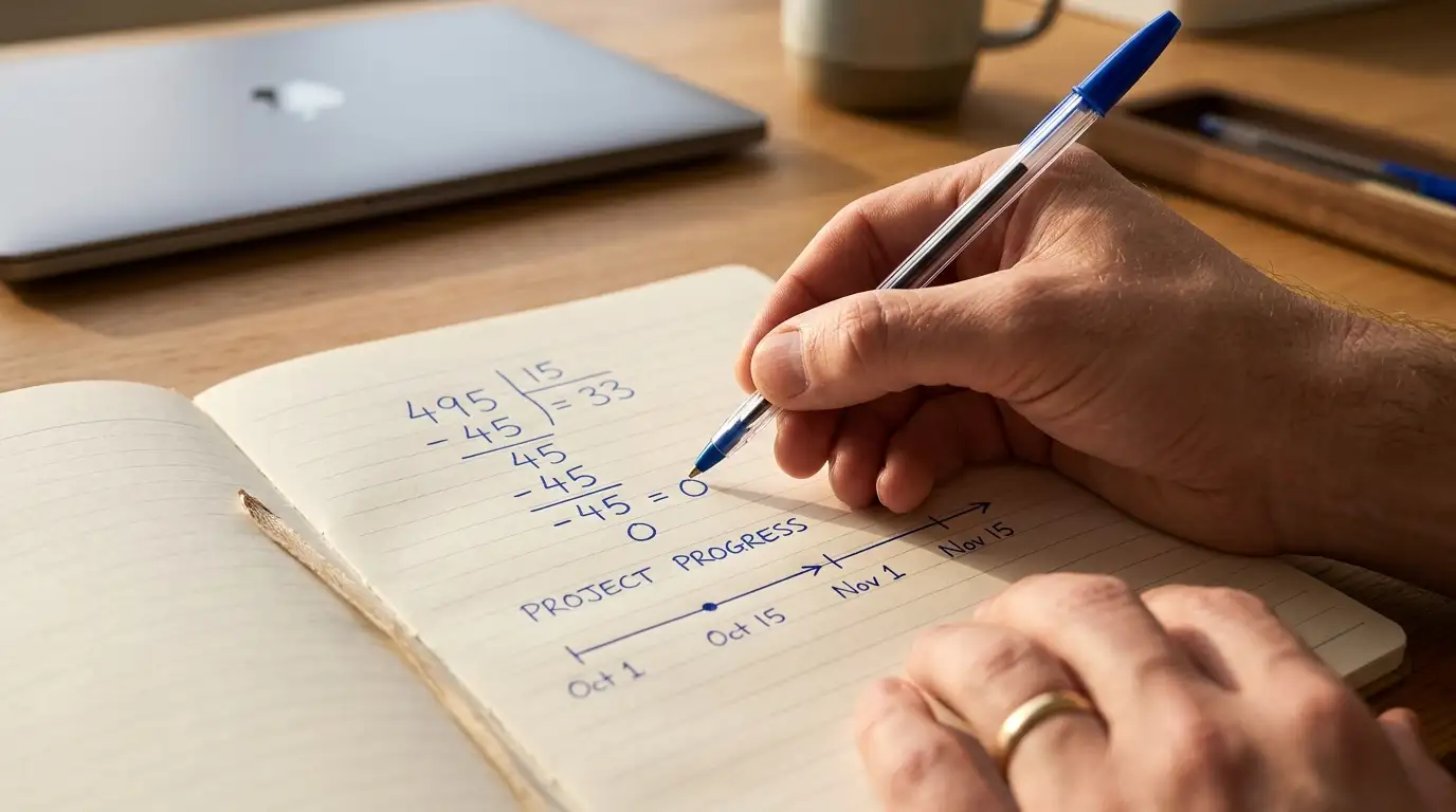 Notepad with handwritten working out of weekly withdrawal limits on a desk